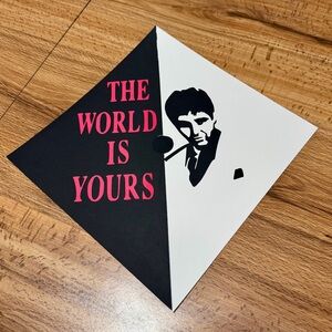 Black and White 'The World is Yours' graduation cap topper
